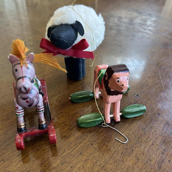 Vintage Lamb,  Lion & Rocking Horse Christmas ornaments - Picture 4 of 10